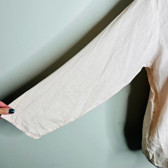 FLAX by Jeanne Engelhart Button Down Shirt 100% Linen SMALL Light Pink Oversized - Picture 4 of 8